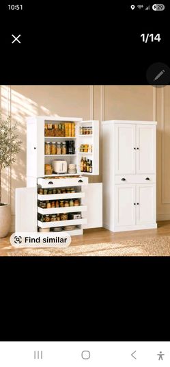 White Kitchen Pantry Cabinet with Drawers