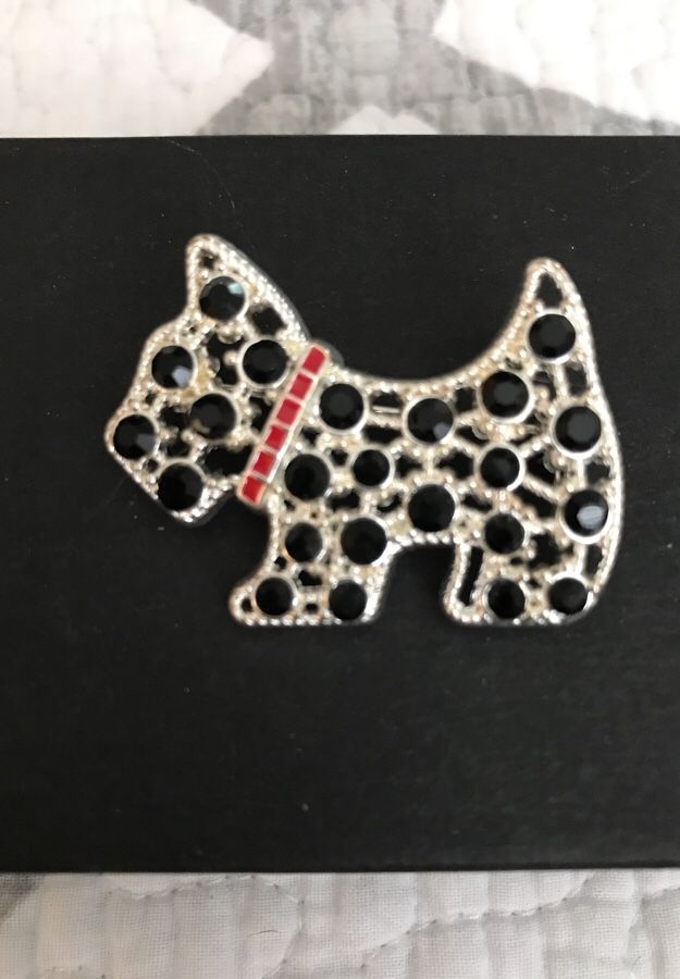 Brooch. Blouse Pin dog shape black and red stones.