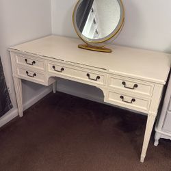 Solid Wood Desk and LED Mirror 