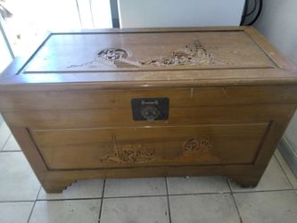 Vintage Hand-Carved Camphor Wood Chest / Trunk - $80