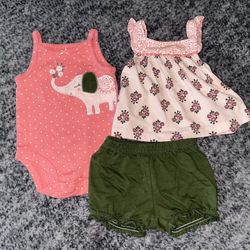Super Cute Carters 3 Piece Outfit Floral Elephant 3 Months