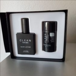 CLEAN FOR MEN BLACK LEATHER 2 PEICE GIFT SET, NEW IN BOX
