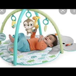 Baby activity gym with 5 toys, 3 ways to play.