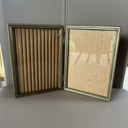 Gold Hinged Double Metal Picture Frame for 5x7 Photos, Polished Finish