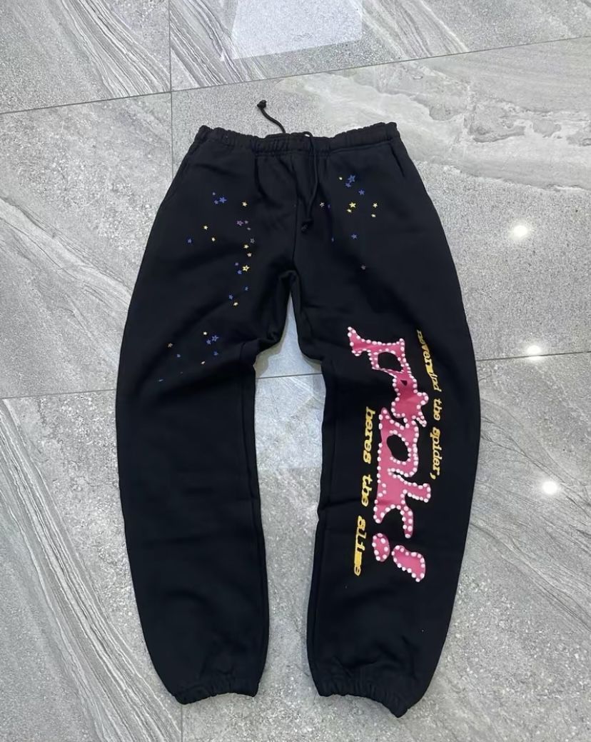 Sp5der OG 'PINK' Black Joggers Size Up To 3XL