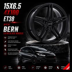 🔥 15x6.5 4x100 RTX Bern Satin Black Wheels 🔥