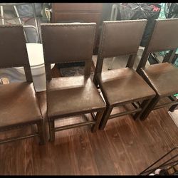 Antique  Studded Wooden Table Chairs 