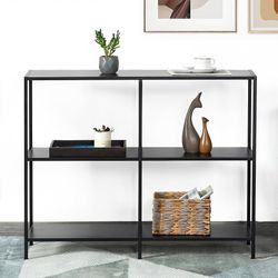 31.5 Inch Metal Console Table with 3 Tier Strage Shelves,Narrow Entryway Table,Modern Sofa Tables for Entryway, Living Room,Bedroom,Black  P