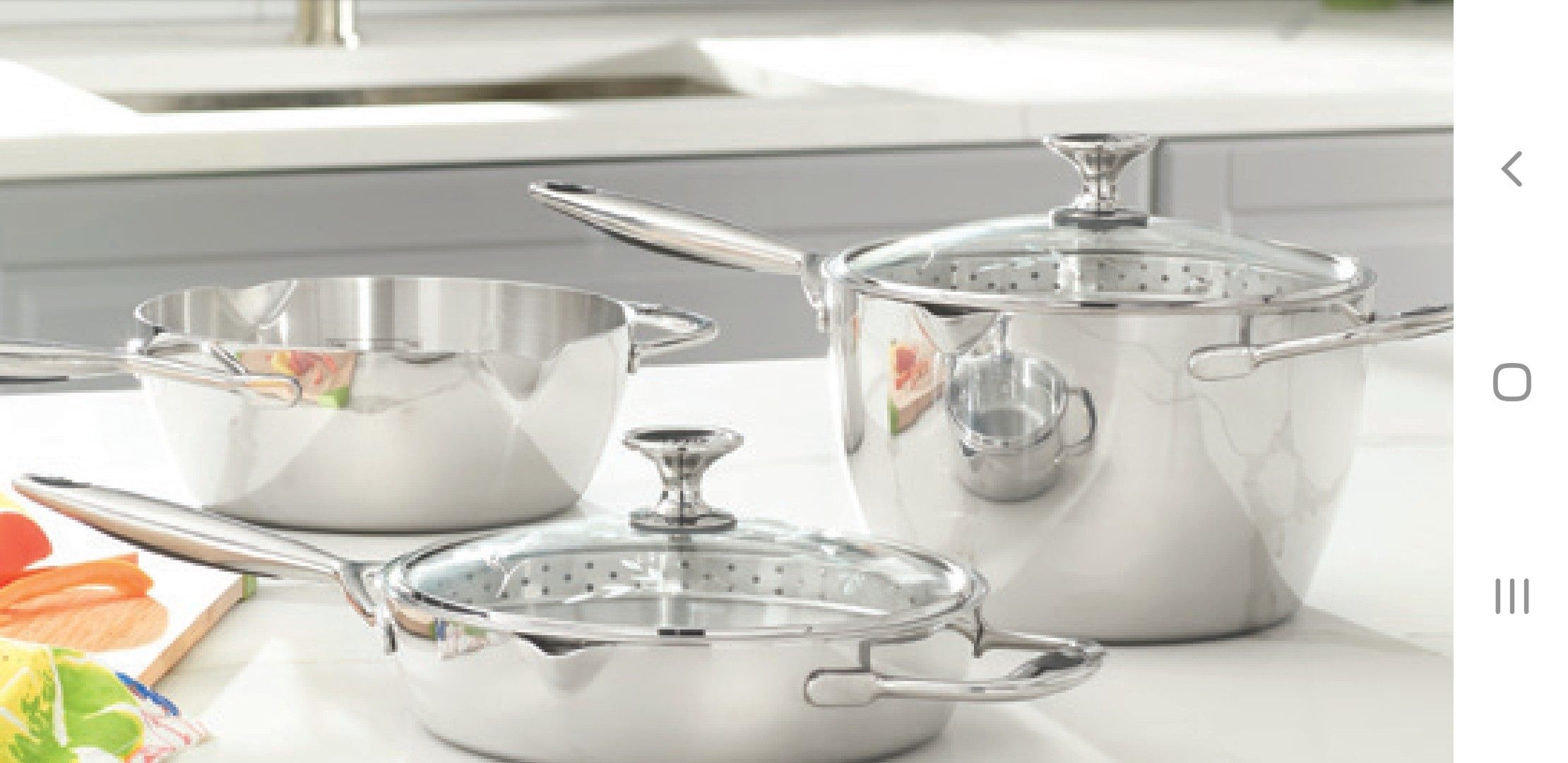 Princess House HEALTHY COOK-SOLUTIONS. 8.5"/3.5-QT. SAUCEPAN. 8.5" SAUTE PAN. 8.5"1.75-QT. SAUCEPAN. Juego de ollas y sartén con tapas coladoras.