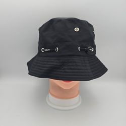 Women's Black Solid Polyester BucketHat w/ Eyelet Accents One Size
