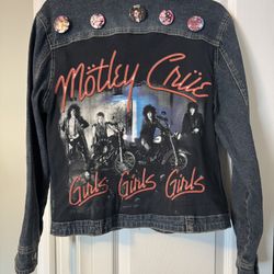 Vintage Custom Denim Jean Motley Crue Jacket 1988-89 Real Deal Pins England