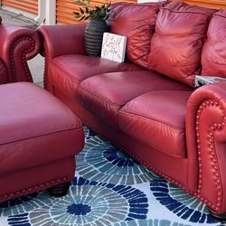 Red Leather Sofa Set