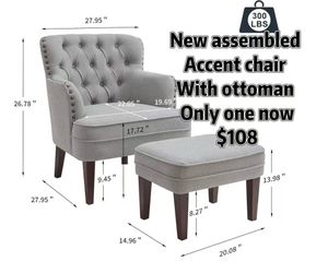😀 Accent Chair with Ottoman, Living Room Chair, Footrest Chair Set with Vintage Brass Studs, Button Tufted Upholstered Armchair, Comfy Reading Bedroo