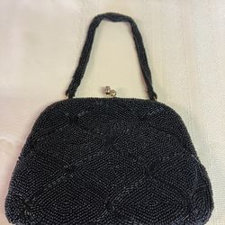  Vintage Richter Bag By Walnorg. Black Beaded Purse Handbag.