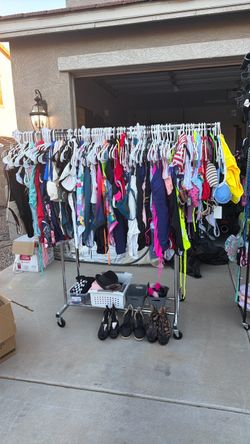 Large Lot of Women's Swimwear on Rolling Rack