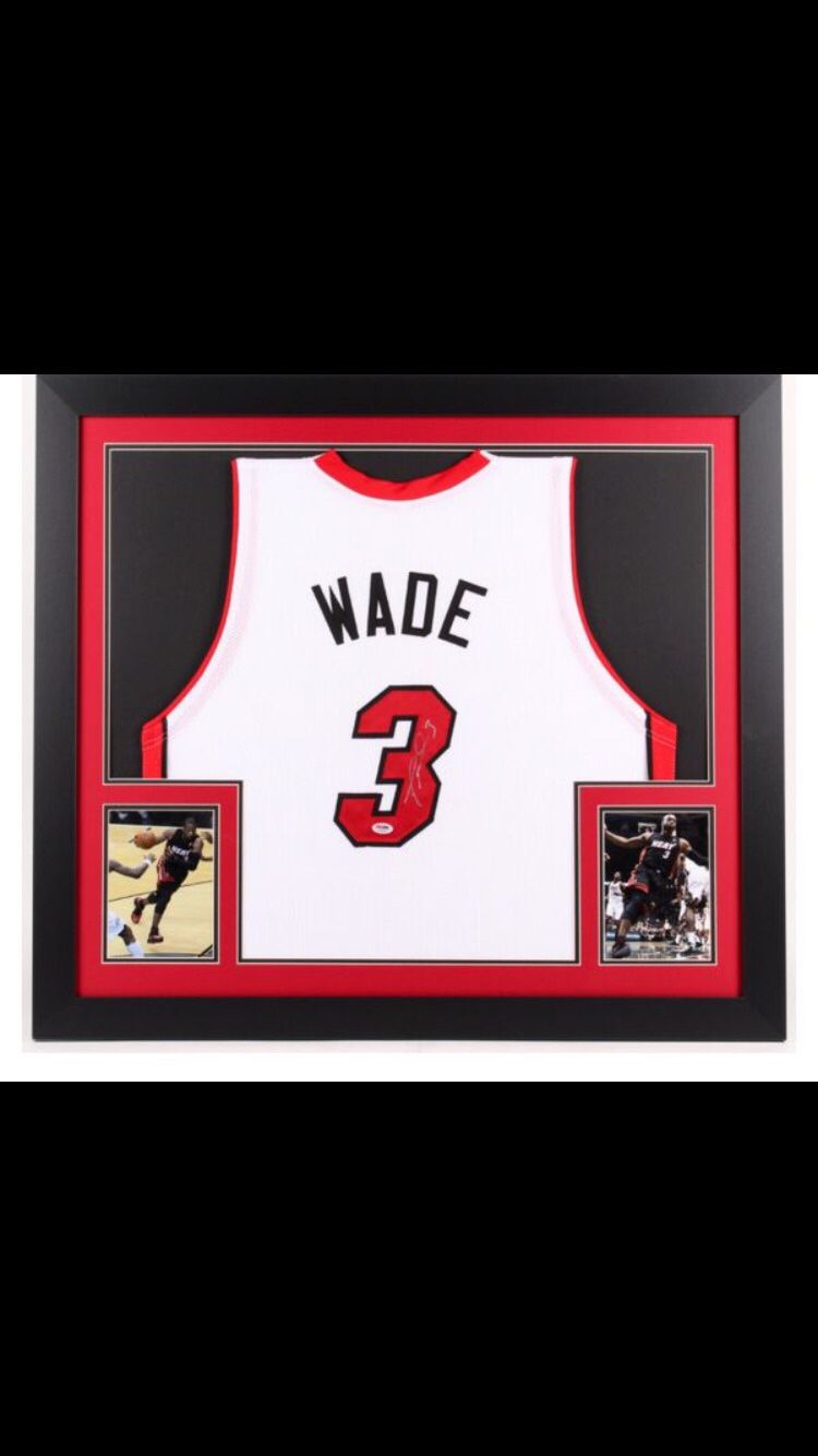 Dwayne Wade Signed Miami Heat 31"x 35" Custom Framed White Home Jersey (PSA COA)