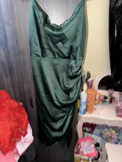 Women emerald green satin dress xxl 