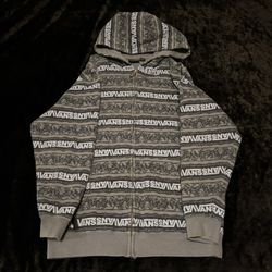 Boys Large Y2K Vans Skull Skater Goth AOP Hoodie Sweatshirt