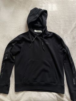 Off White Diagonal Unfinished Hoodie, Black/Silver, Size M (Retail $605) With Tags