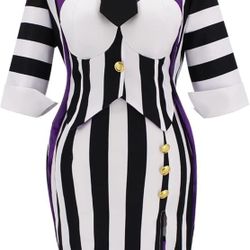 Women’s Betelgeuse Costume Beetle 2 Juice Cosplay Suit Black White Striped Corset Style Horror Film Halloween Outfits
