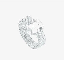 Tous Signed 925 Sterling Silver Mesh Band Bear Ring, Size 6.5