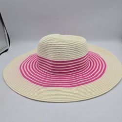 Miracle-Gro Women's Wide Brim Striped Paper Cream/PinkSunHat