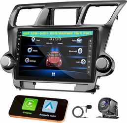 Car Radio Stereo Toyota Highlander 2009, 2010, 2011, 2012, 2013 Wireless CarPlay Android Auto, 10.2” Touch Screen Head Units, Backup Camera