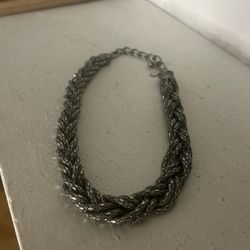 Chunky Twisted Silver Toned Vintage Necklace Made By EXPRESS