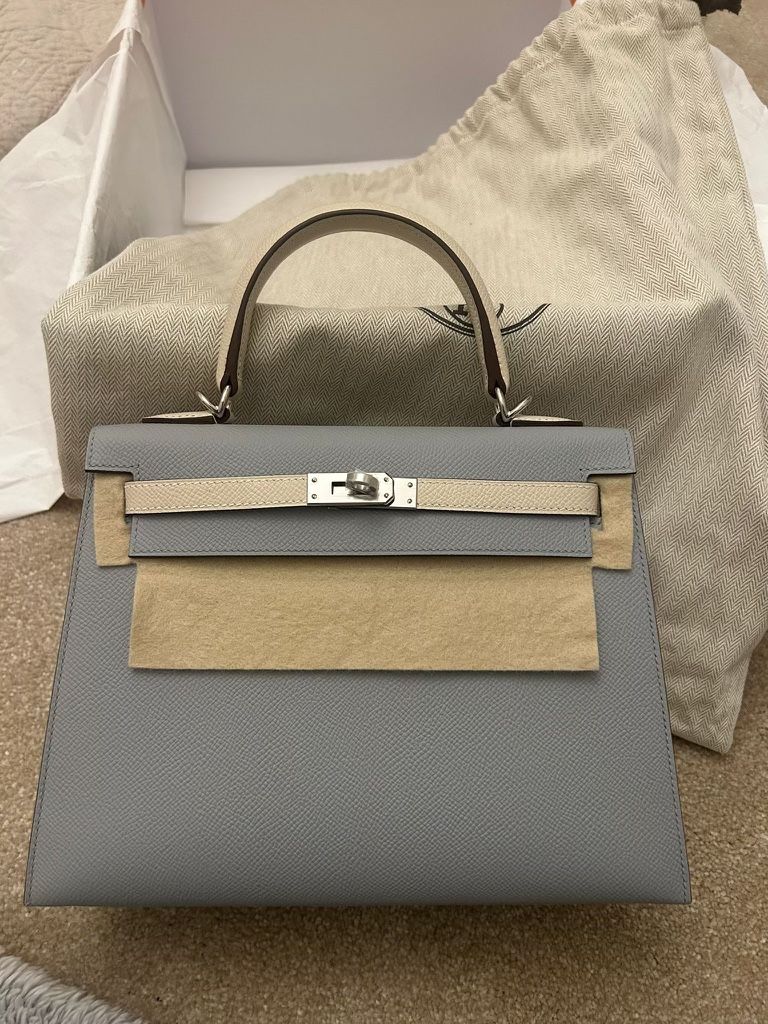 Hermes Kelly 25 Bag HSS Special Order Glacier Craie Palladium Epsom Sellier
