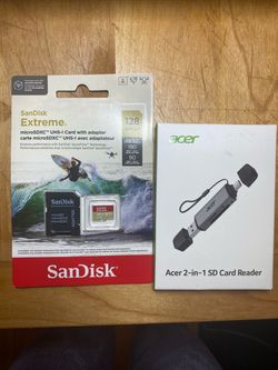 SanDisk Extreme 128GB microSD Card with Acer 2-in-1 SD Card Reader