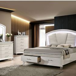 Brand New Pearl White 4pc Queen Bedroom Set (Available In California & Eastern King Size)