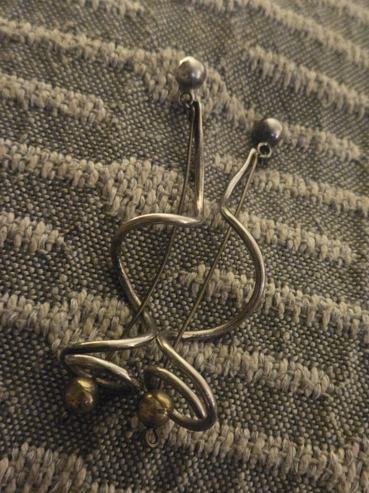 Vintage Mid-century Sterling &brass Abstract Earrings