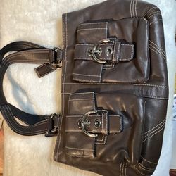Coach Vintage SoHo Double Pocket Thick Brown Leather Tote Shoulder Bag