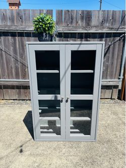 Solid pine Ikea Havsta Glass Door Cabinet with shelves