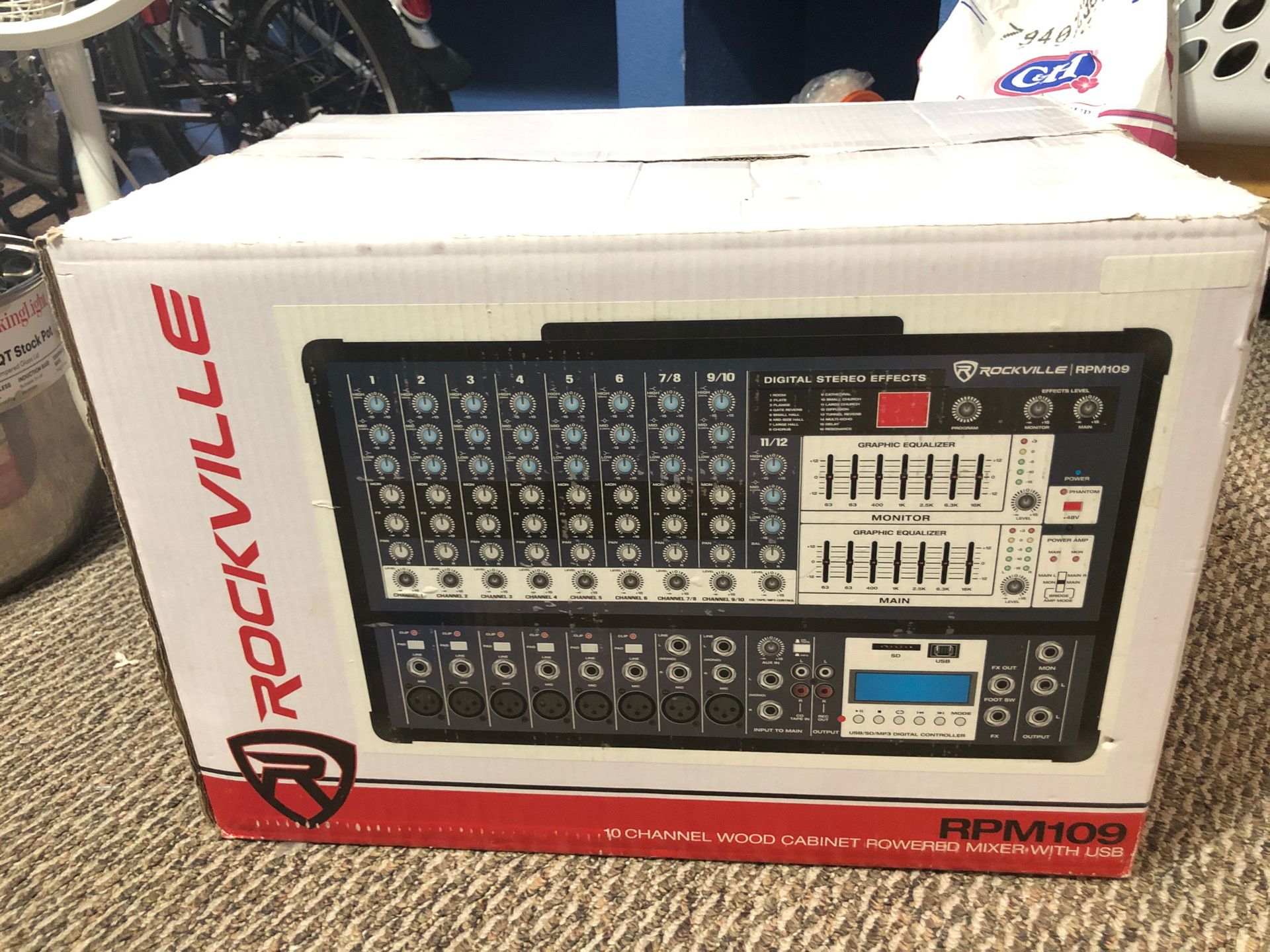 Rockville wood cabinet powered mixer with USB