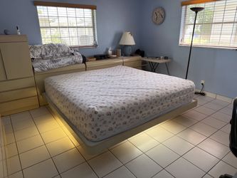 Vintage 80s King Bedroom Set – Floating Platform Bed w/ Under-Glow Lights + Mattress