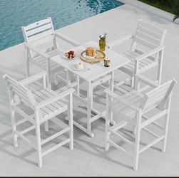 Patio Bar Table,Adirondack Chairs and Table 5 Pieces Set, Bar Height Chairs Set of 4 and Bar Table, Outdoor Bar Stools Set,Weather-Resistant Outdoor F