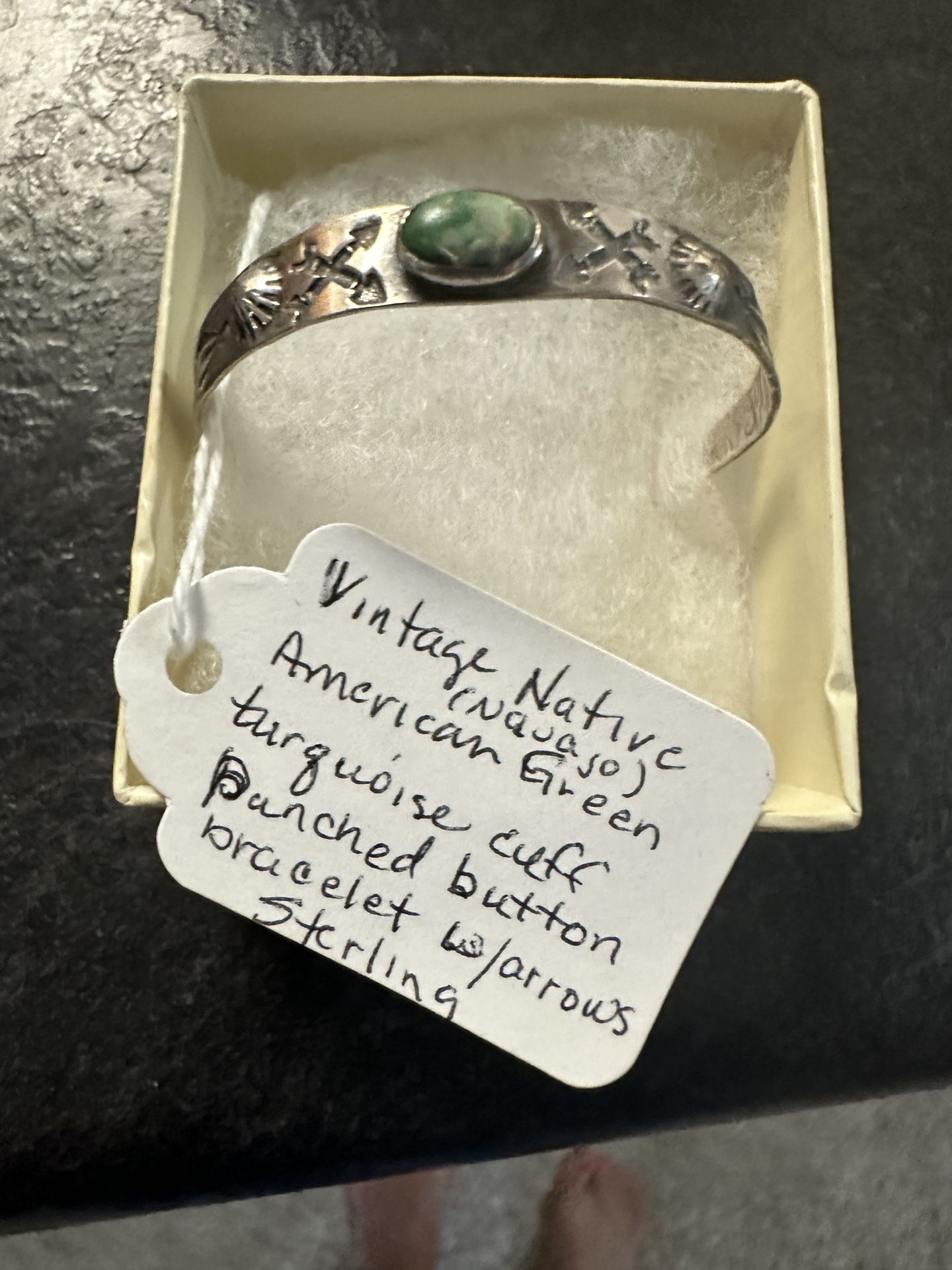 Vintage Navajo Child’s Silver & Green Turquoise  Bracelet