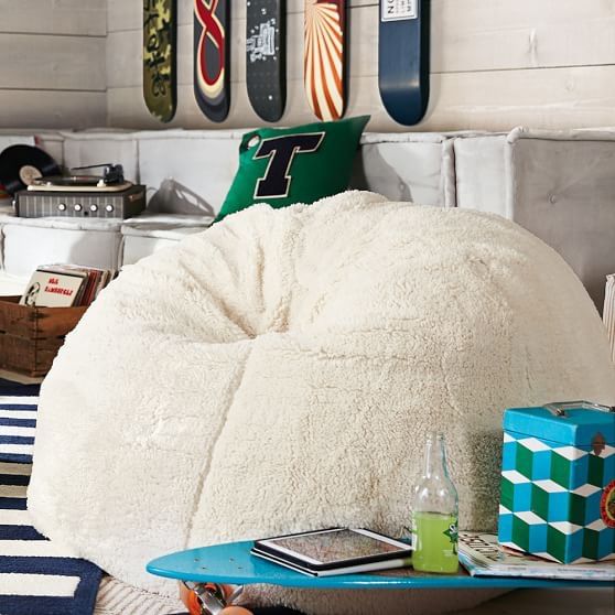 POTTERY BARN TEEN Faux Sherpa OVERSIZED Bean Bag Insert AND Slipcover!