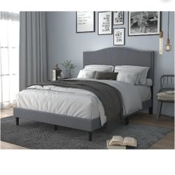 Kennedy Grey Upholstered Bed (No Mattress)