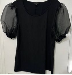 EXPRESS Black Sheer Puffy Sleeve Top