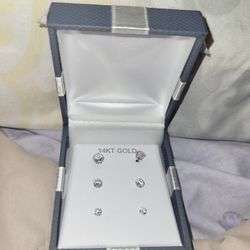14k 3 Pair Stud Set 3, 4, And 5 MM Cz W/14k Clutches Gold Zone