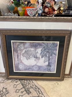 Framed Antique World Map Wall Art