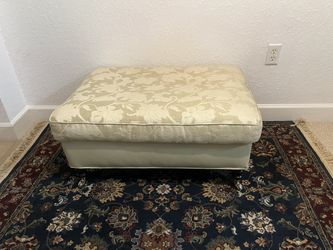 White Leather & Cream Fabric Ottoman