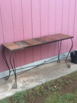 Wrought Iron Console Table with Tile Top