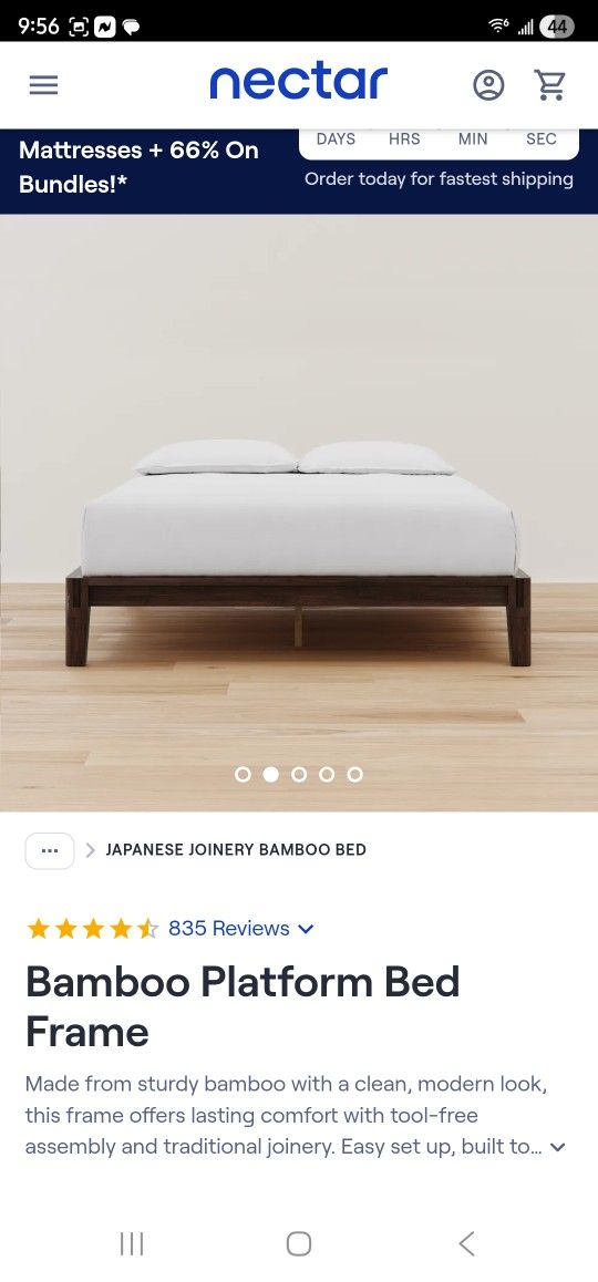 Nectar Bamboo Platform Bed Frame - Twin XL - Walnut - Floating Center Support Legs - 12” Height - Tool Free Set Up - Contemporary and Durable - Sturdy