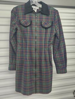Vintage 1990s Plaid Mini Dress Produced By La Belle Fashions Inc Size 7