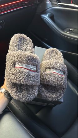 Gray Balenciaga Furry slides