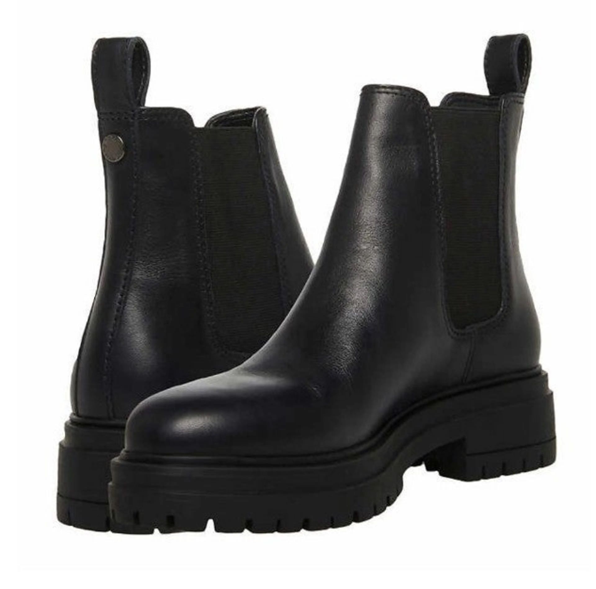 STEVE MADDEN Womens Black Leather Grunge Chelsea Lug Sole Platform Ankle Boots