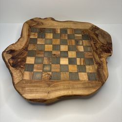 Handmade Wooden Chess Board with Rustic Live Edge